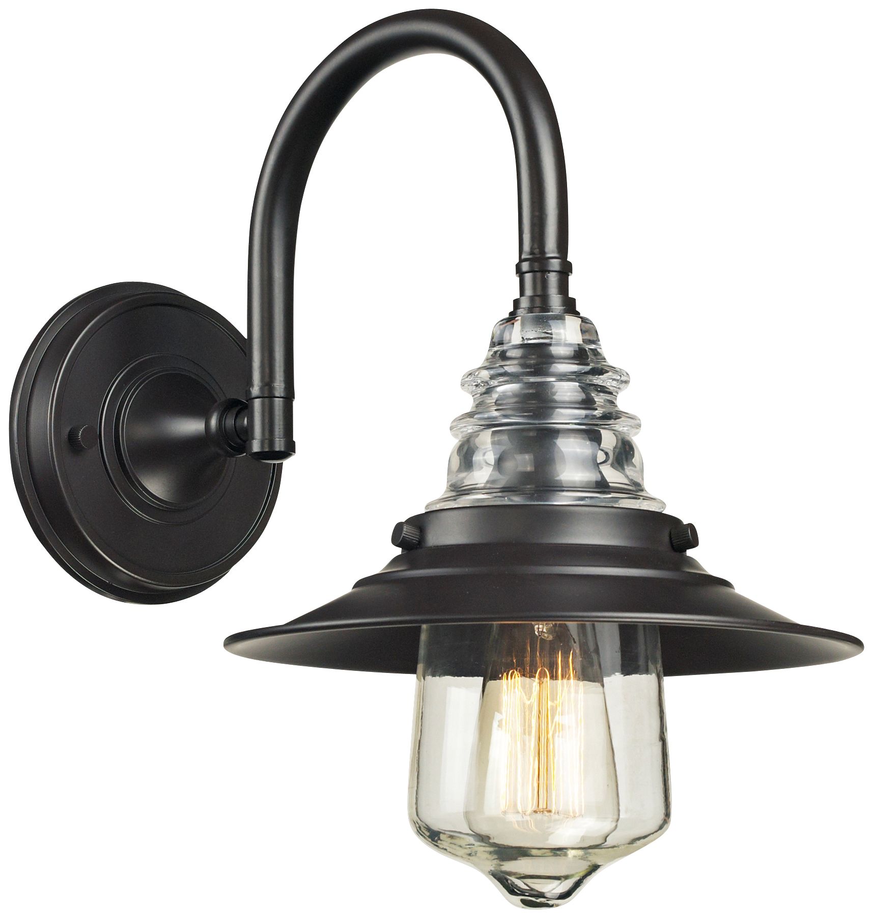 Industrial Insulator Glass Oiled Bronze Wall Lamp