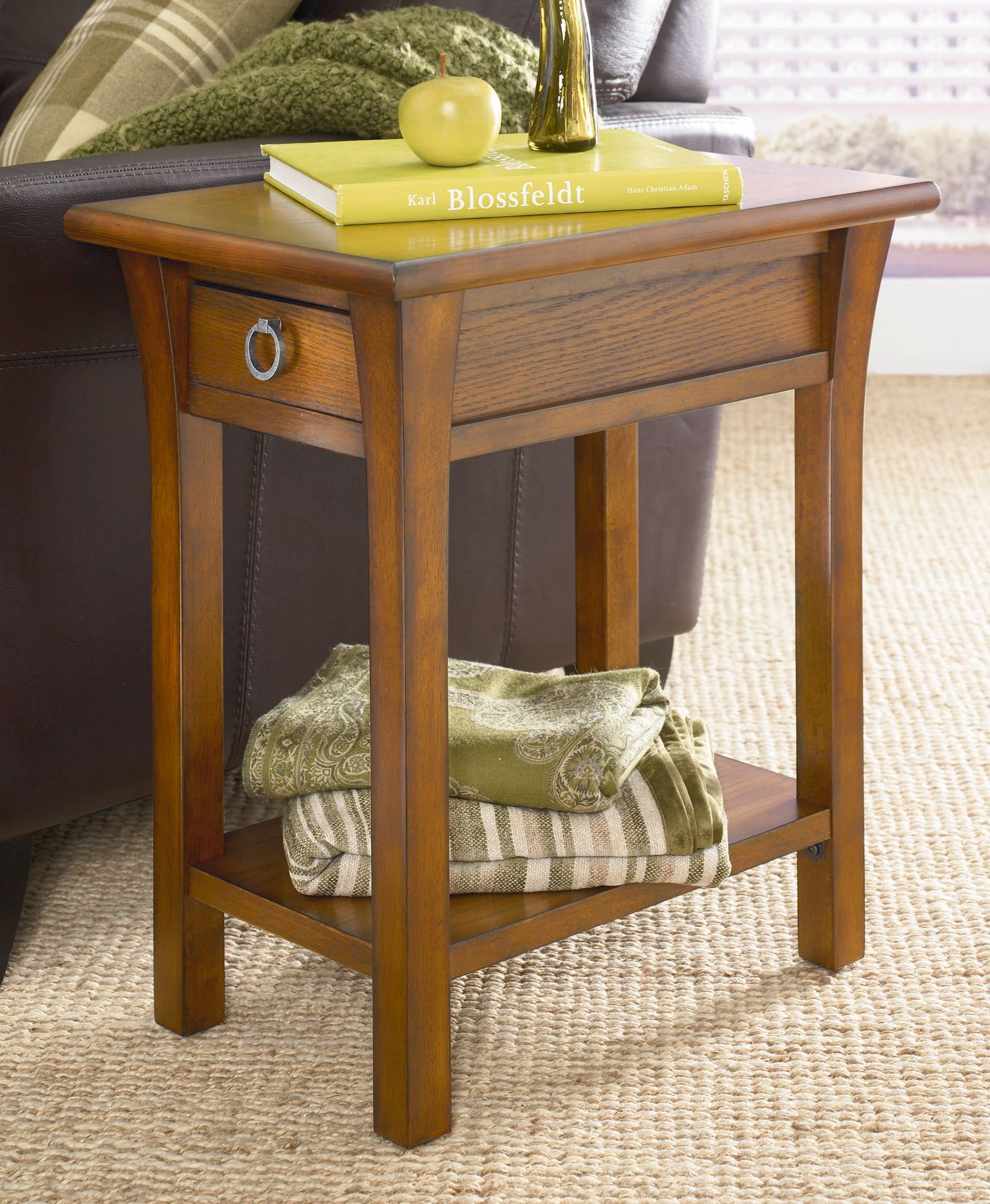Rectangular 1-Drawer Oak Chairside Table