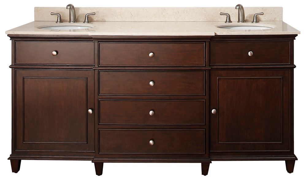 Avanity Windsor 72" Wide Walnut Dual Sink Vanity Combo