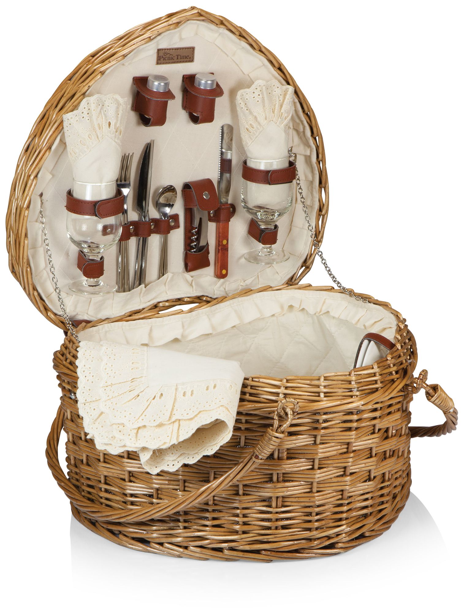 Heart Antique White Woven Willow Picnic Basket