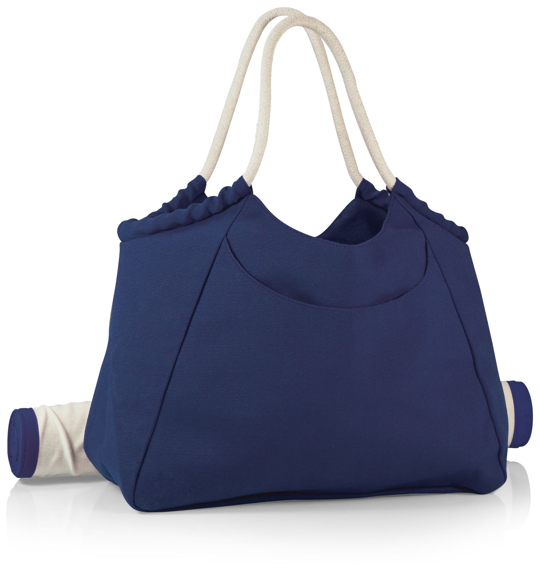 Cabo Navy Beach Tote with Bamboo Mat