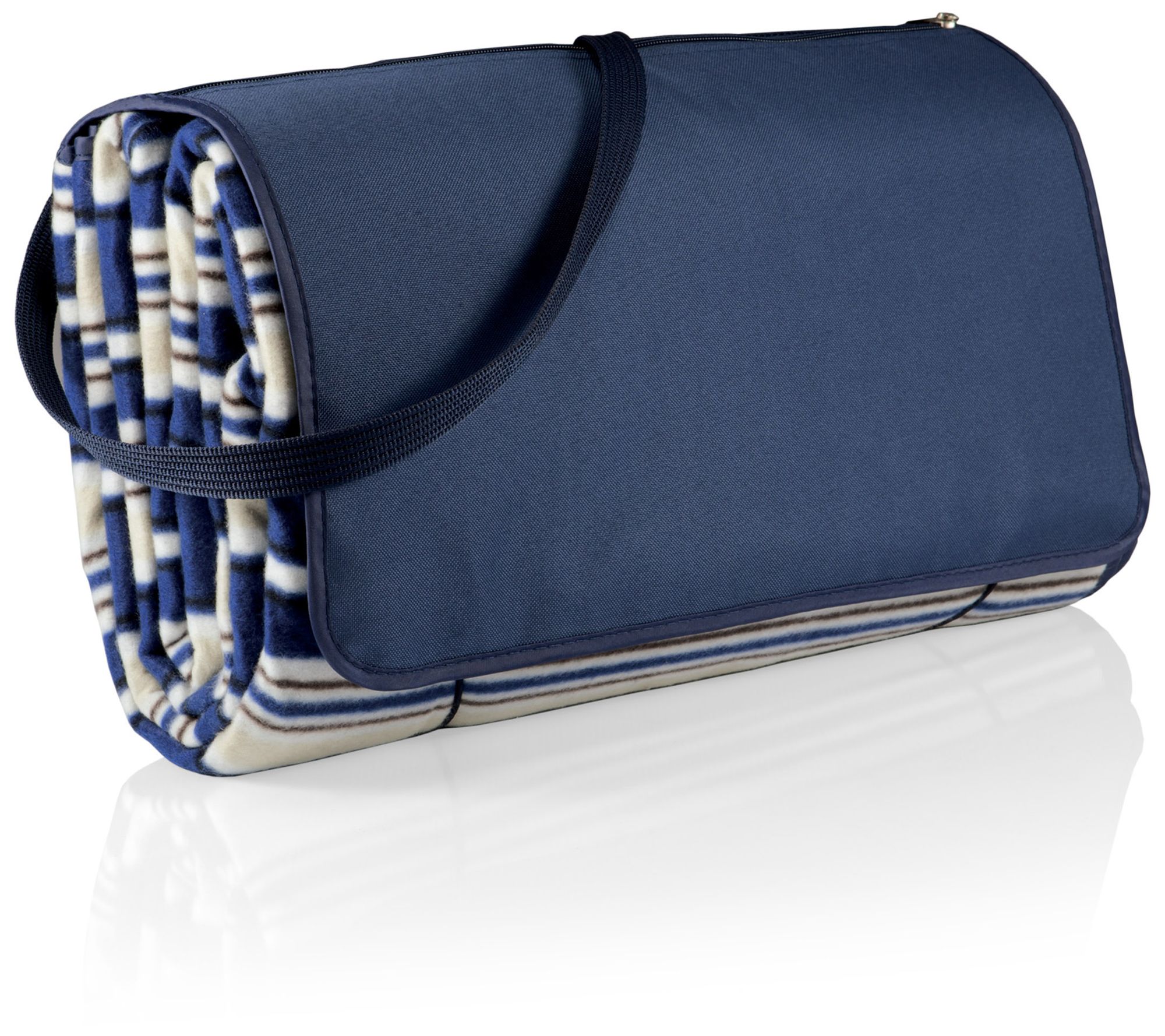 XL Navy Blue Stripes Outdoor Blanket and Tote