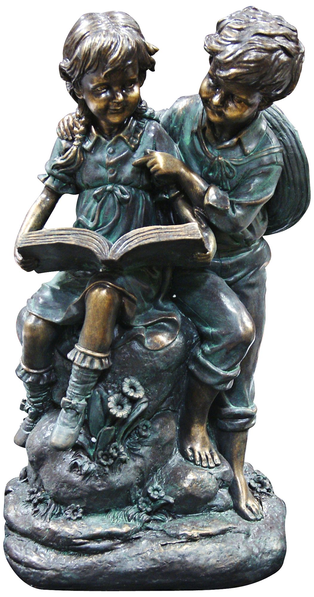 Girl and Boy Reading 16" High Outdoor Statue