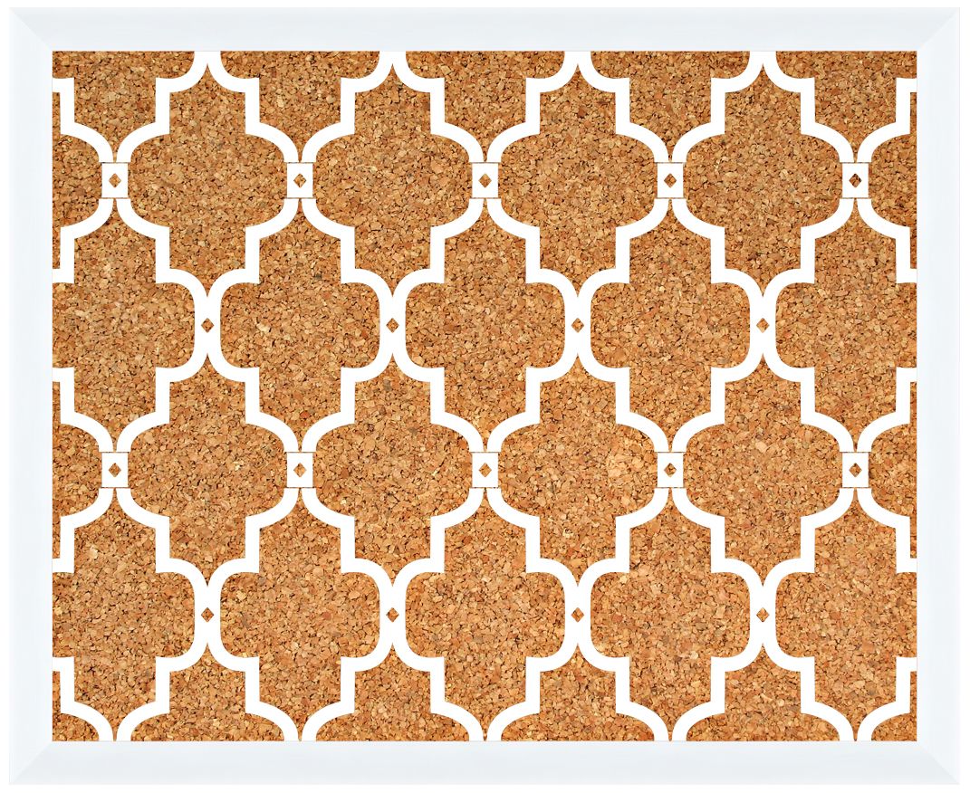 White Trellis 22" Wide Silkscreen Corkboard