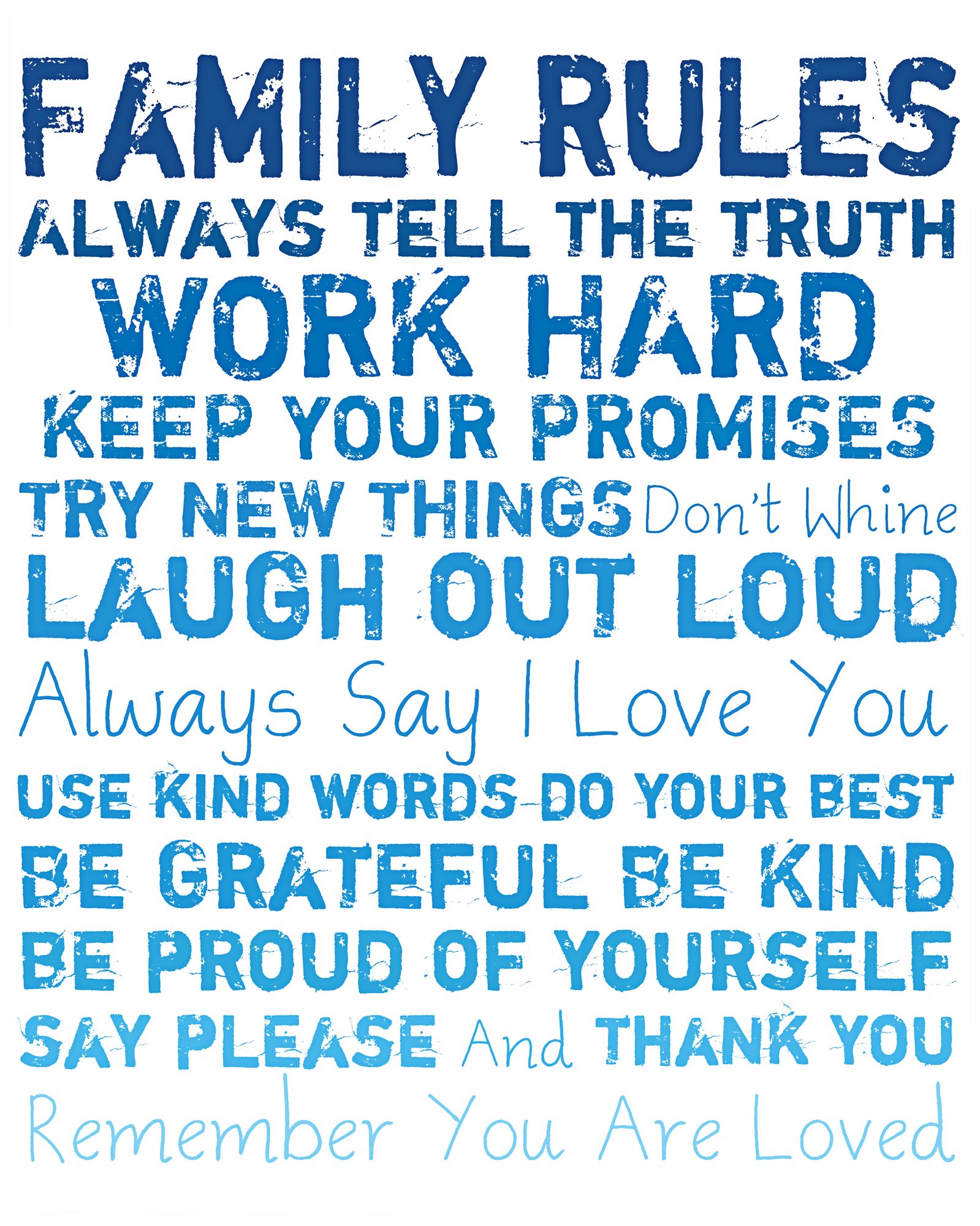 Family Rules 20" High Blue Canvas Wall Art