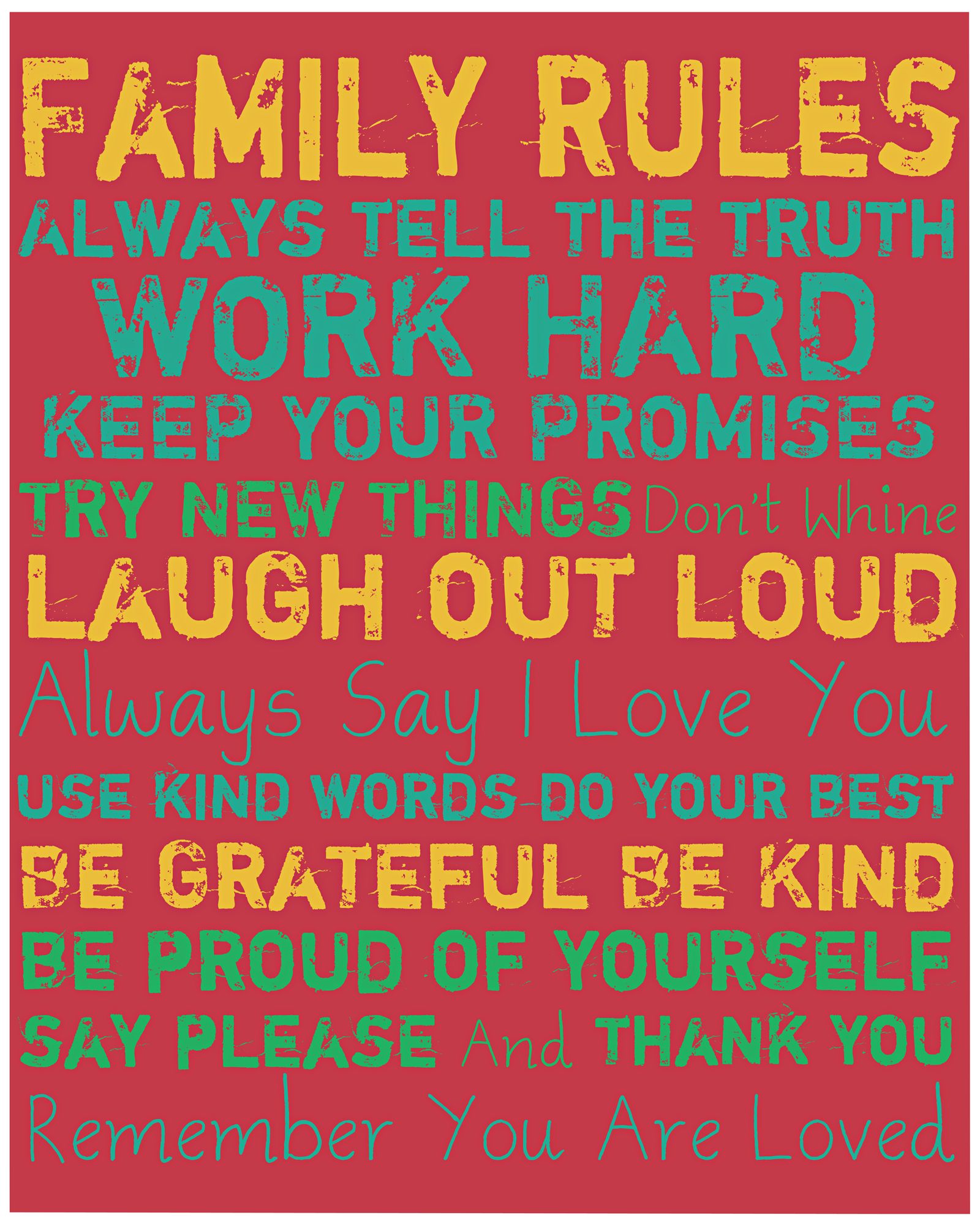 Family Rules 20" High Colorful II Canvas Wall Art