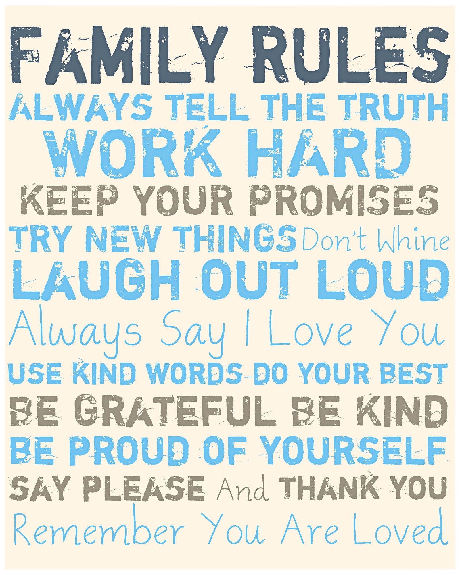 Family Rules 20" High Blue and Gray Canvas Wall Art