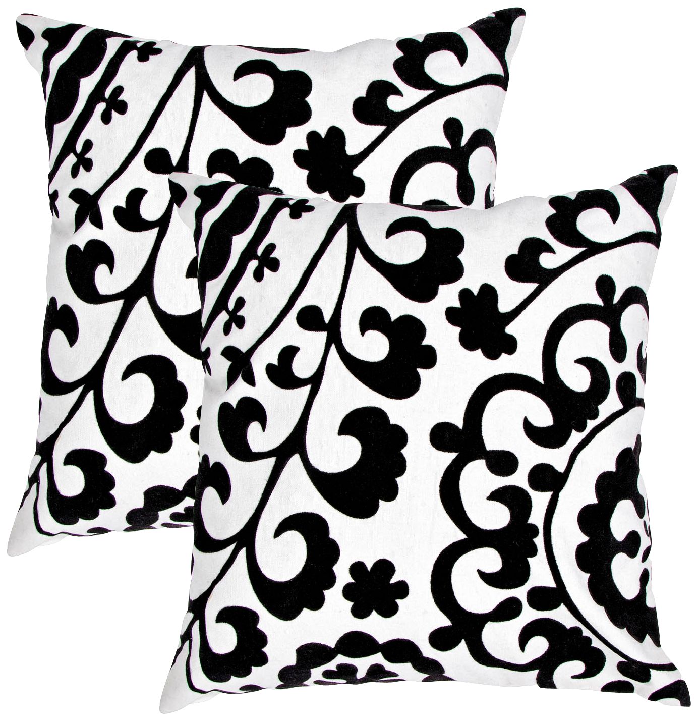 Suzani Textural Black on Natural White 18" Throw Pillow