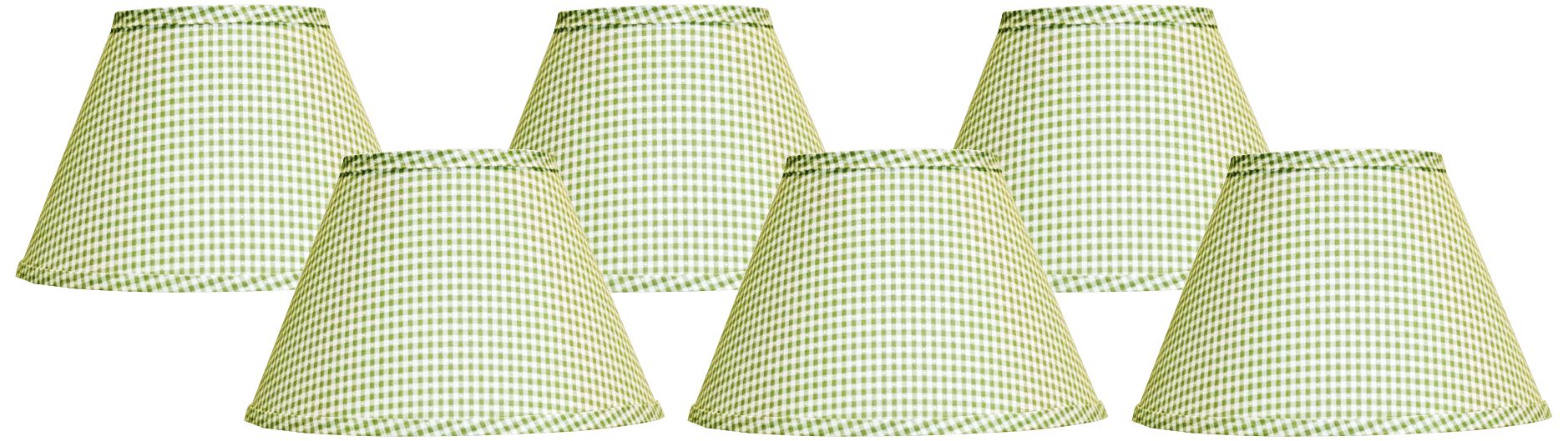 Set of 6 Fern Green Gingham Lamp Shades 4x6x5.25 (Clip-On)