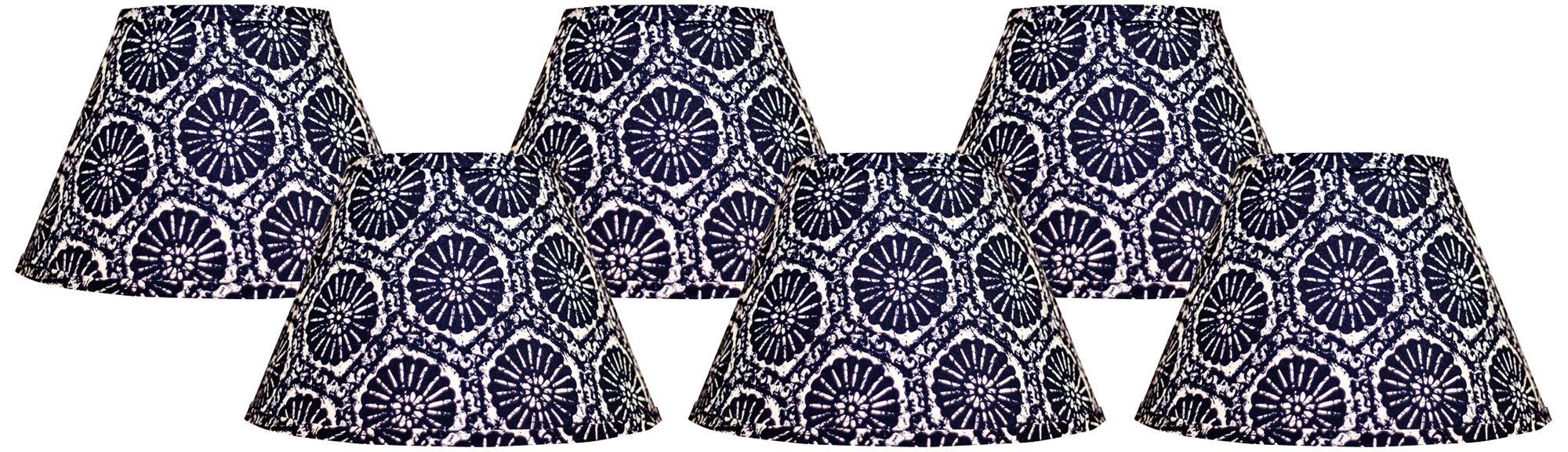 Set of 6 Indigo Shell Graphic Lamp Shades 4x6x5.25 (Clip-On)