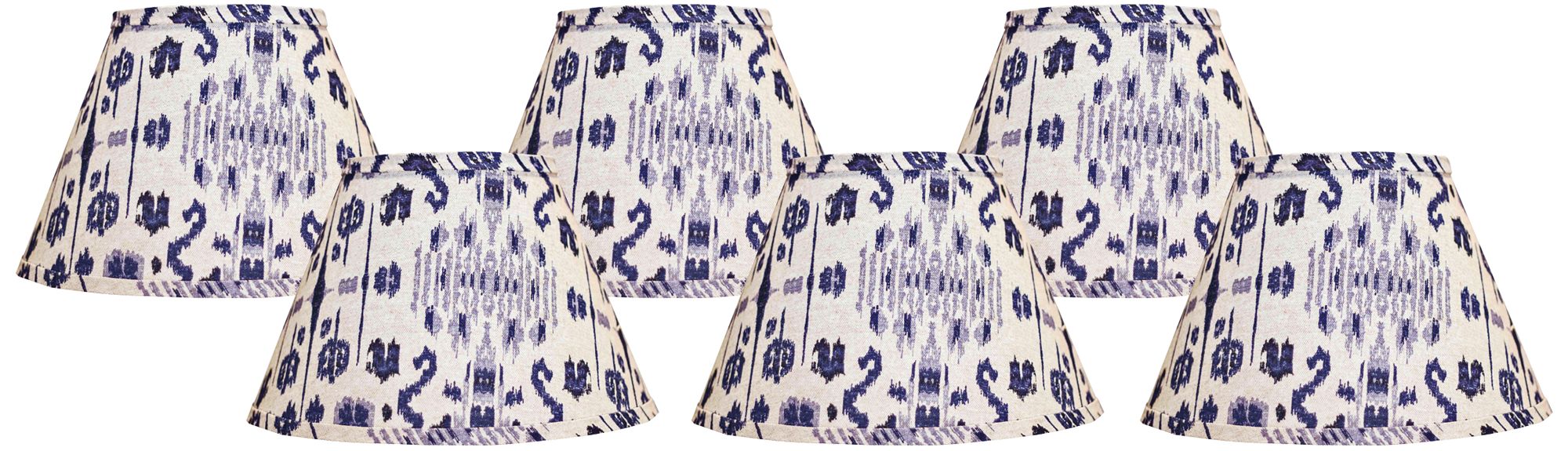 Set of 6 Indigo Ikat Lamp Shades 4x6x5.25 (Clip-On)