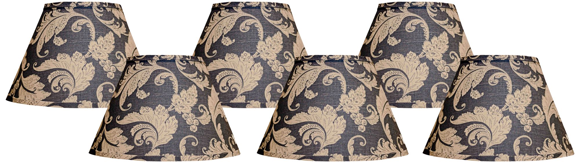 Set of 6 Cream Leaves On Blue Lamp Shades 4x6x5.25 (Clip-On)