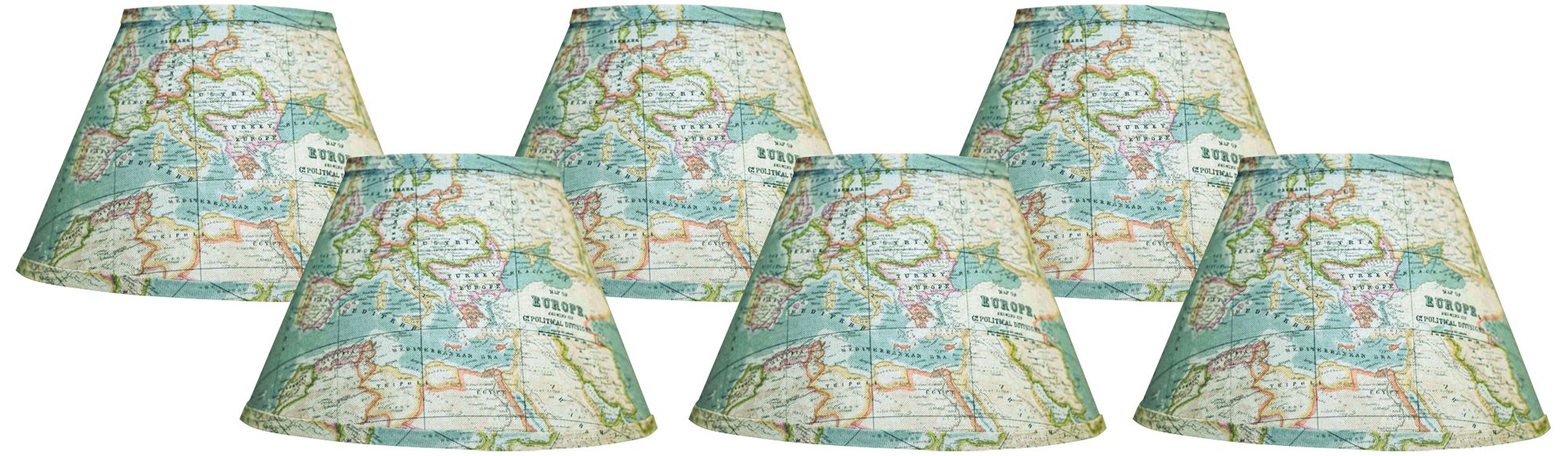 Set of 6 Blue World Map Lamp Shades 4x6x5.25 (Clip-On)