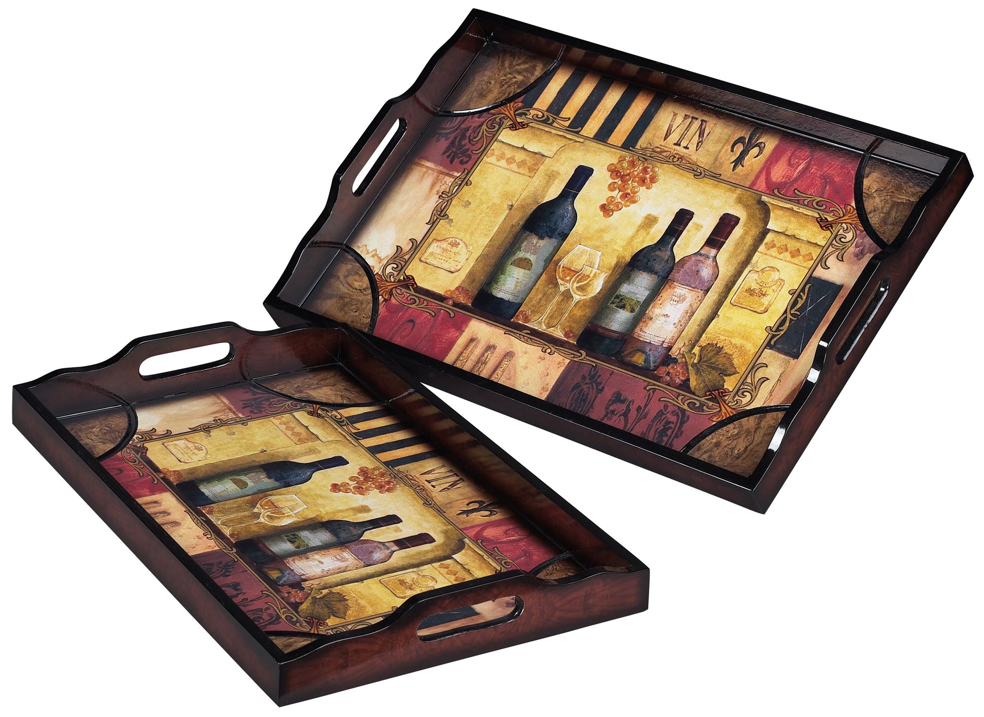 Set of 2 Wine Motif Serving Trays