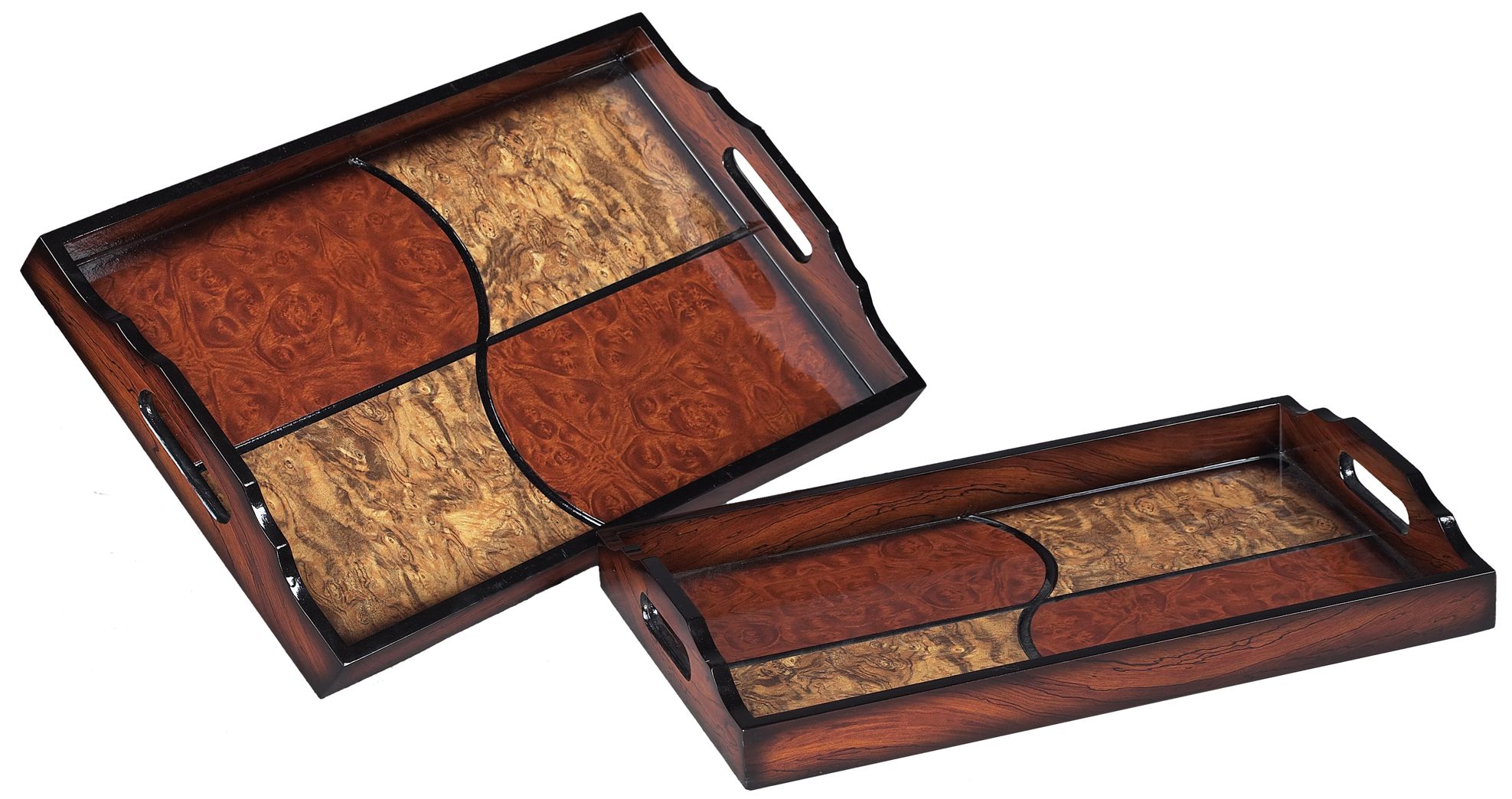 Set of 2 Quartered Brown and Cherry ServingTrays