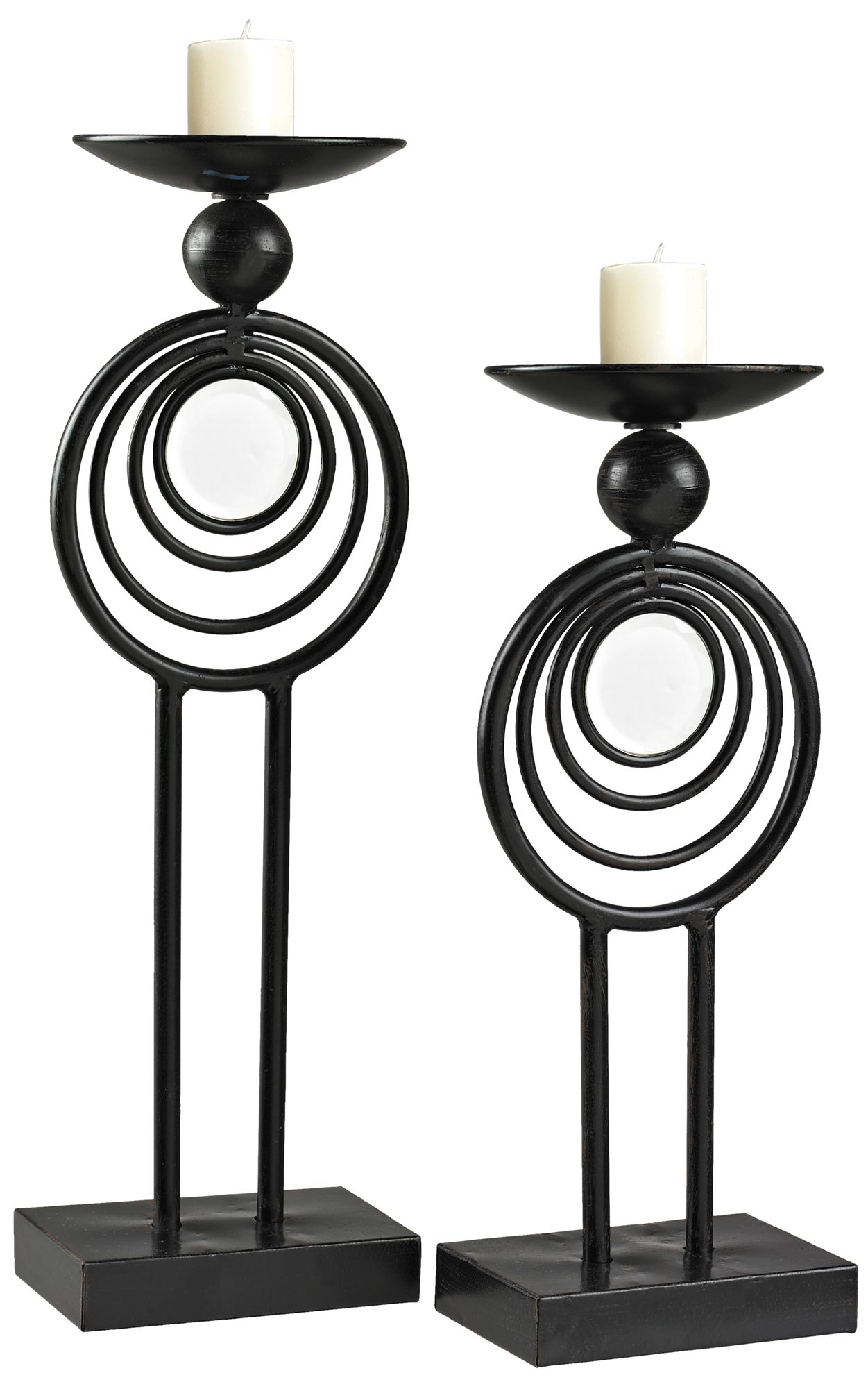Set of 2 Circles Iron And Mirror Candle Holders