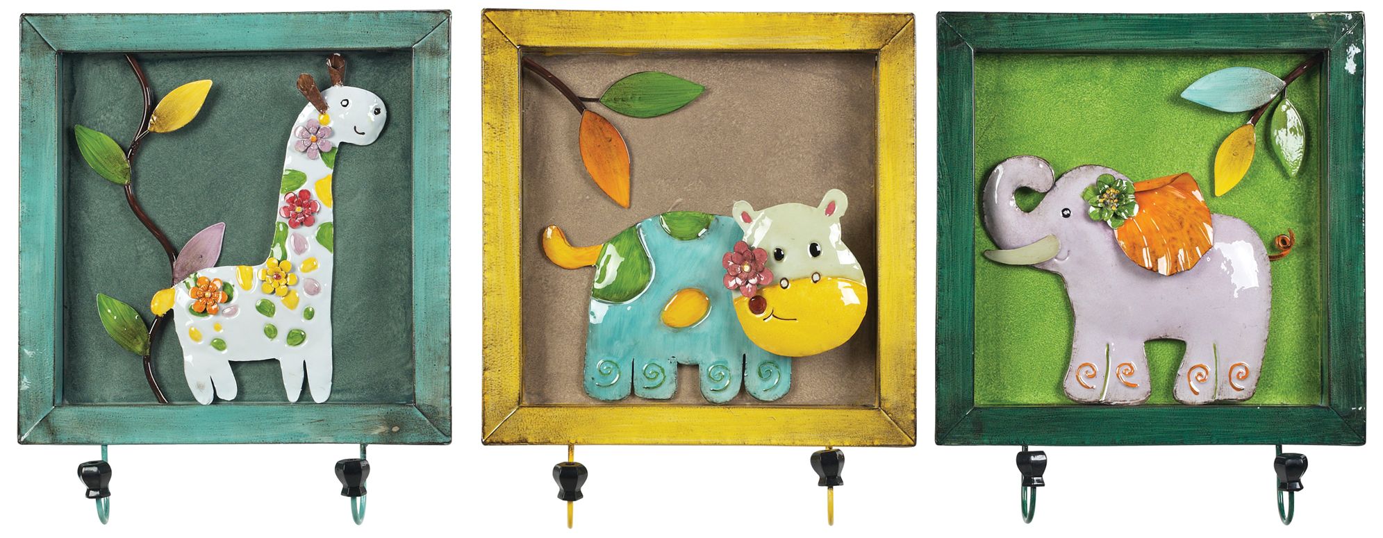 Set of 3 Animal Picture Rainbow Wall Hooks