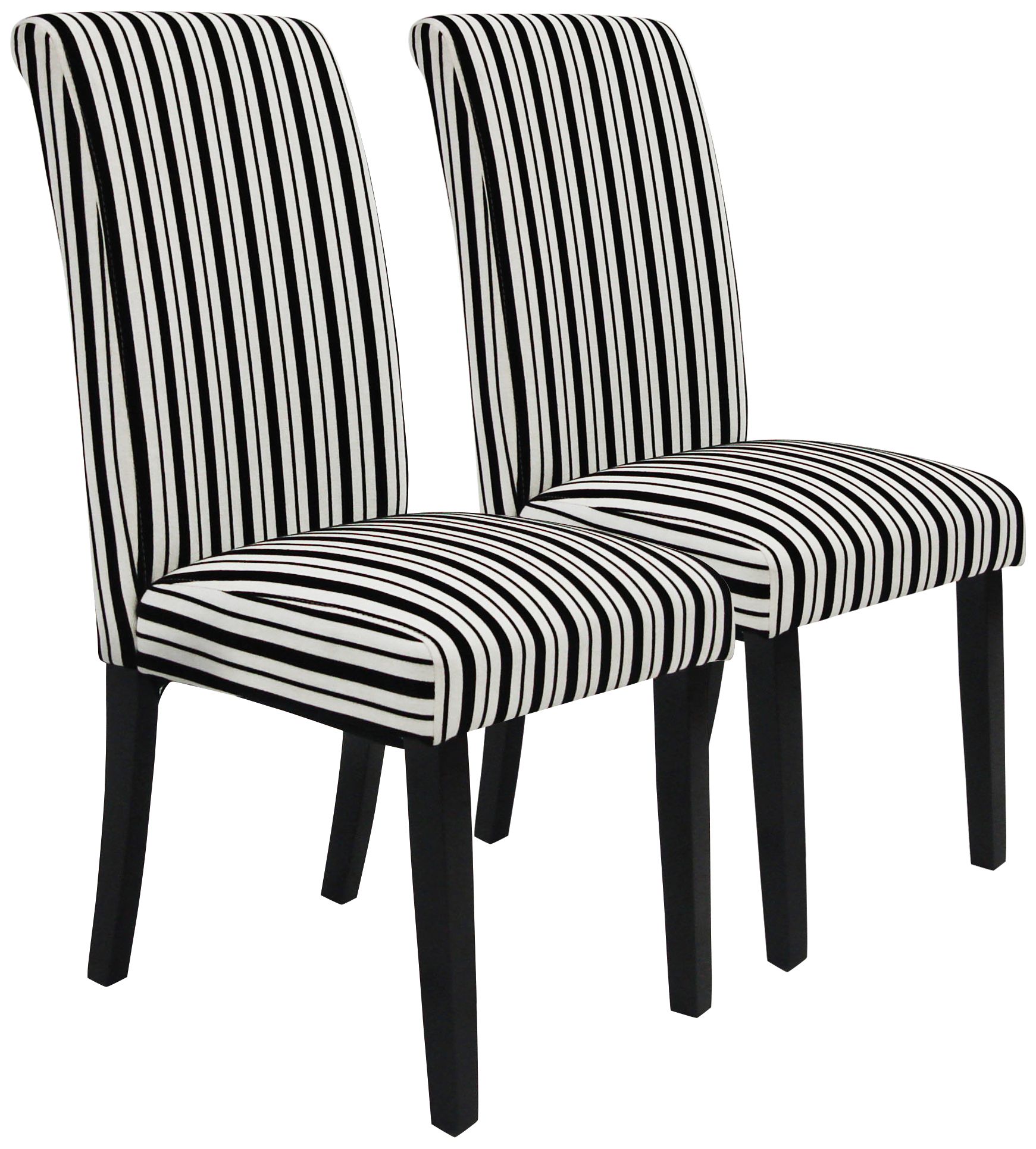 Set of 2 Black and White Tuxedo Stripe Side Chairs
