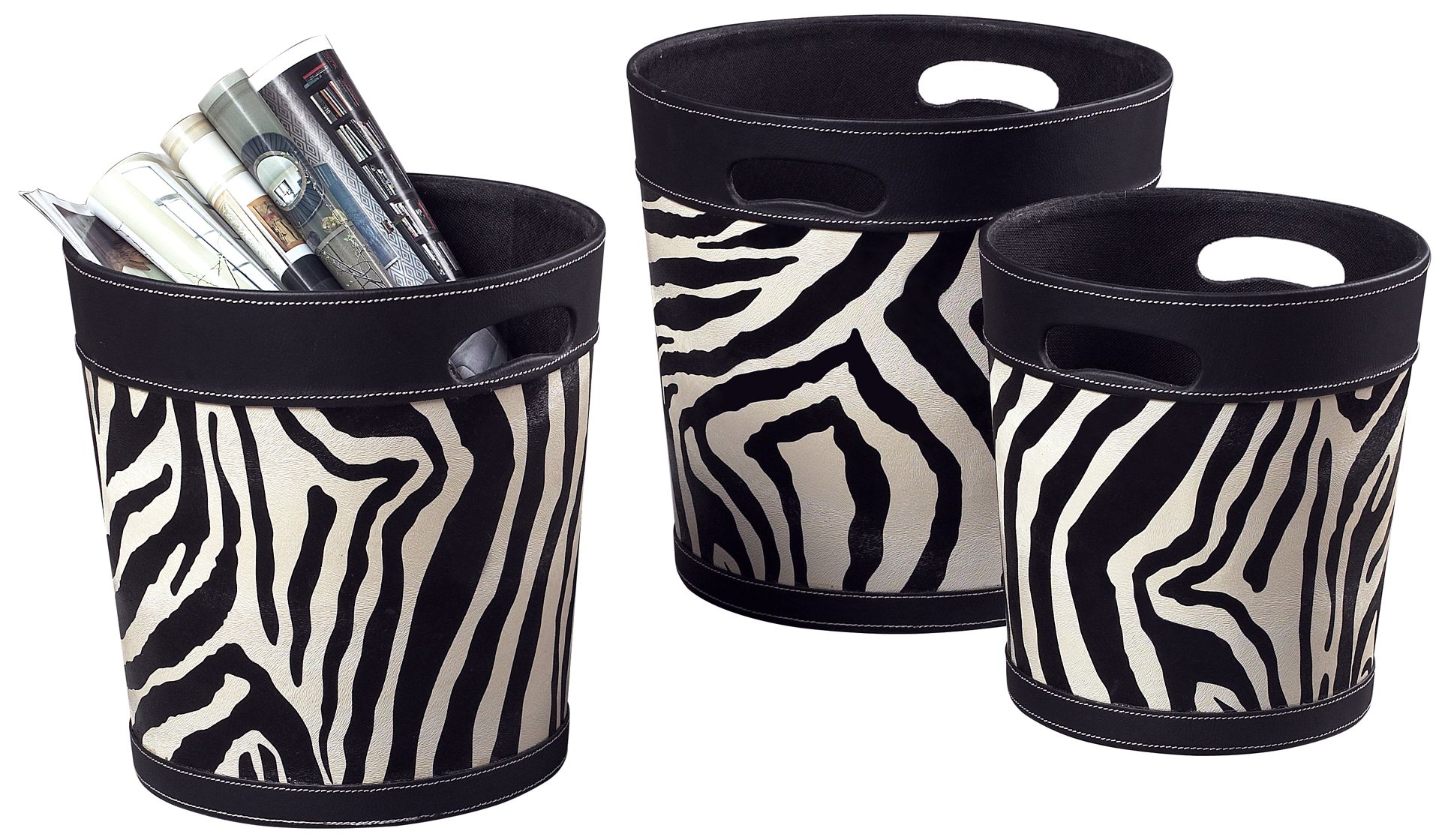 Set of 3 Zebra Stripe Magazine Holders