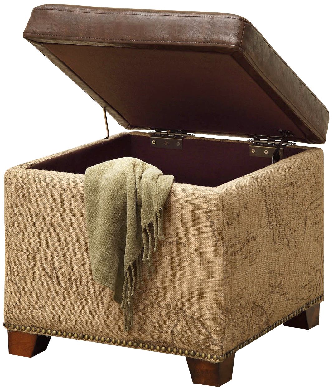 Tucker Natural Jute Antique Brown Storage Ottoman