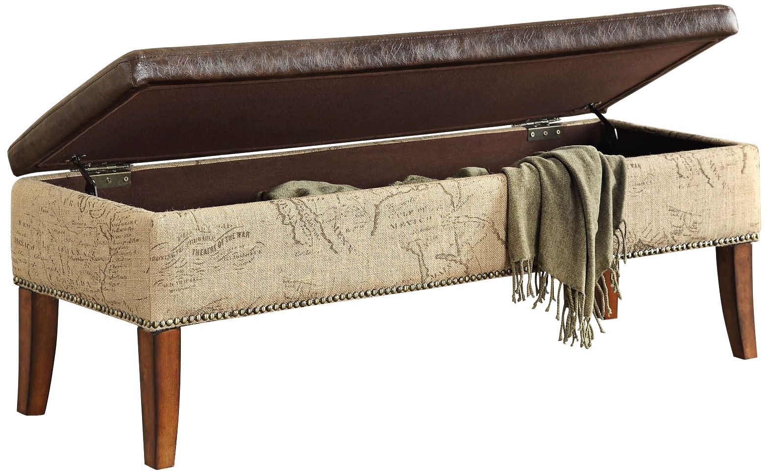 Tucker Natural Jute Antique Brown Storage Bench