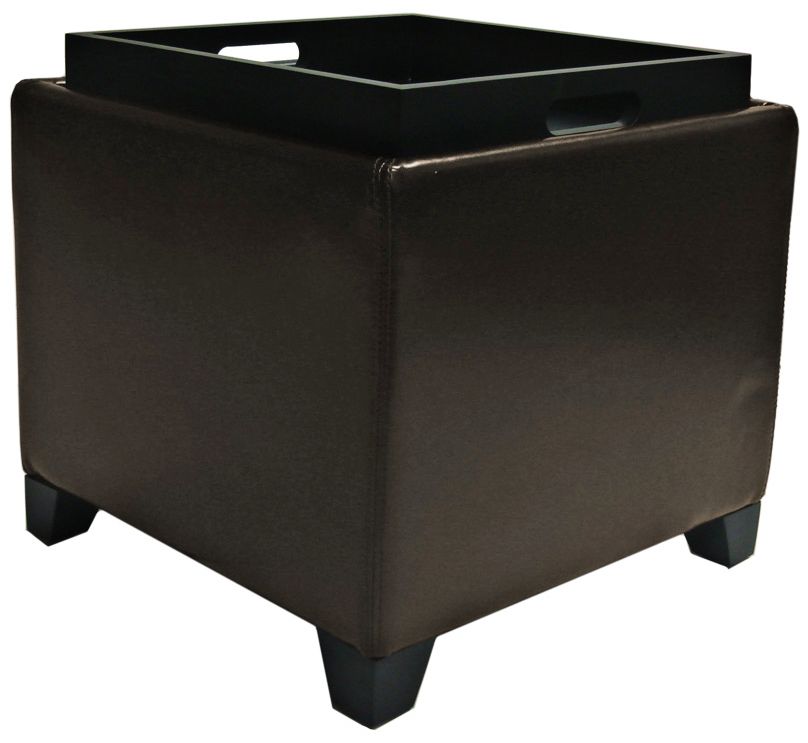 Adair Contemporary Brown Storage Ottoman with Tray
