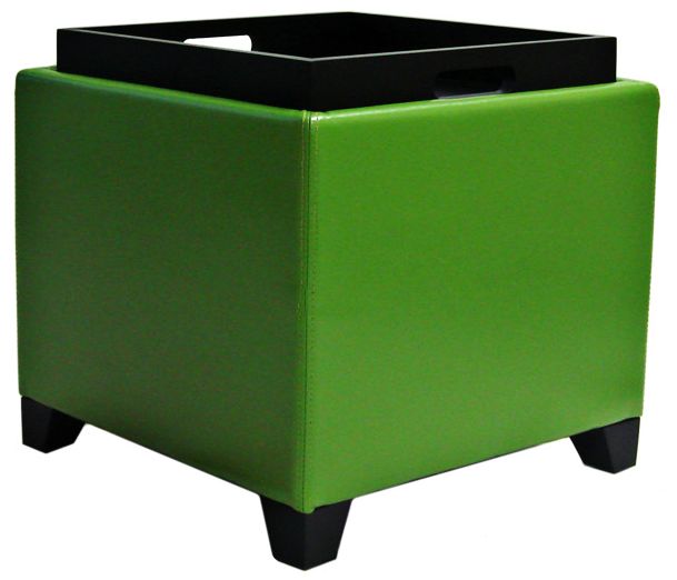 Adair Contemporary Green Storage Ottoman with Tray