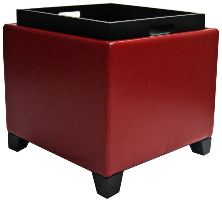 Adair Contemporary Red Storage Ottoman with Tray