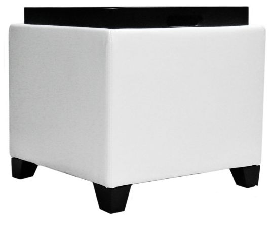 Adair Contemporary White Storage Ottoman with Tray