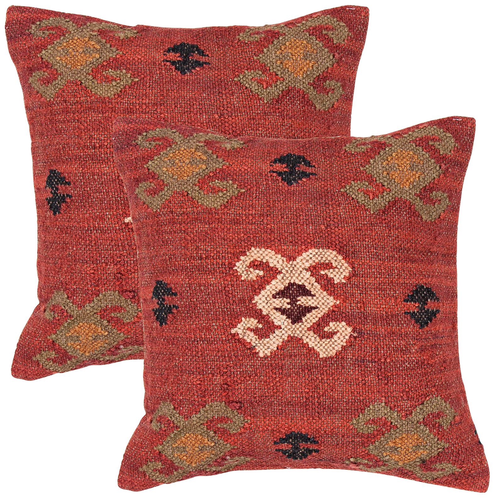Bedouin Textural Red and Ochre 18" Square Throw Pillow