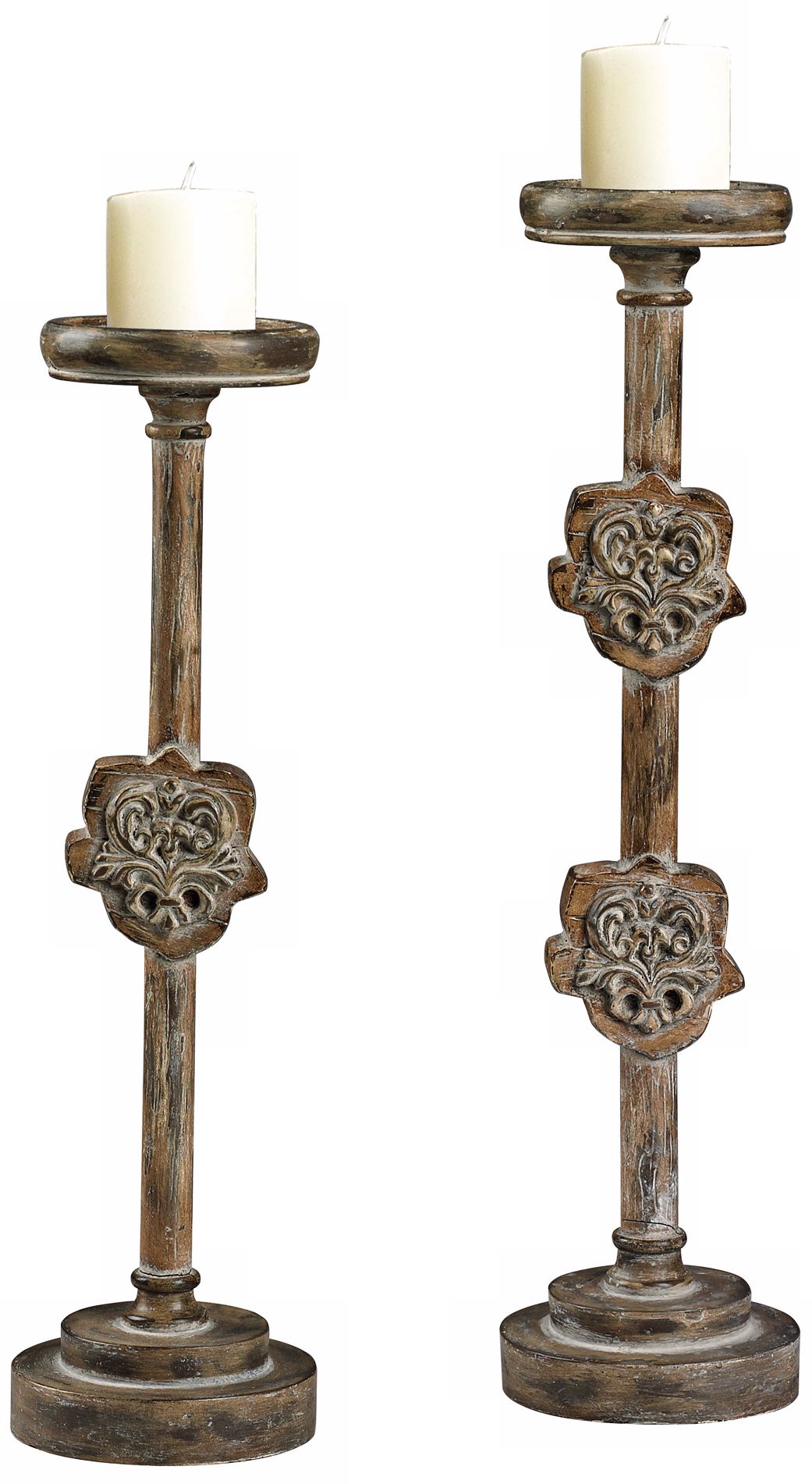Set of 2 Fleur De Lis Reclaimed Candle Holders