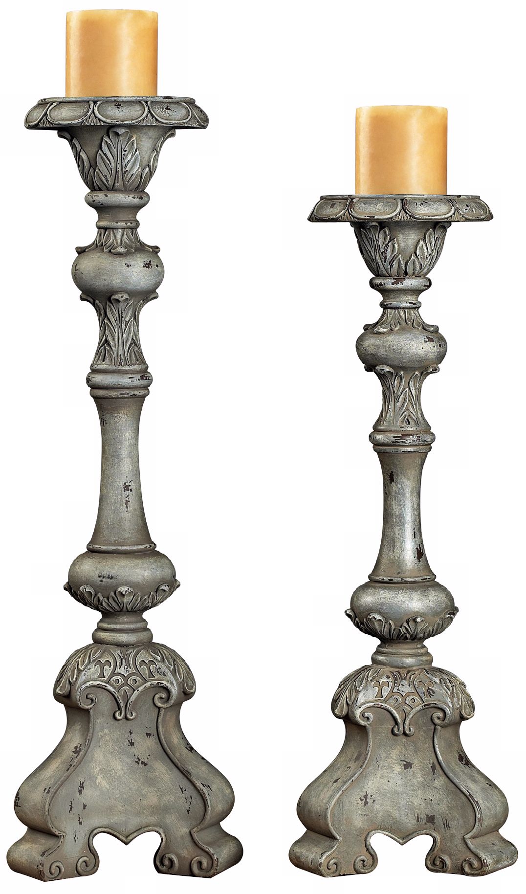 Set of 2 Florintine Carved Candle Sticks