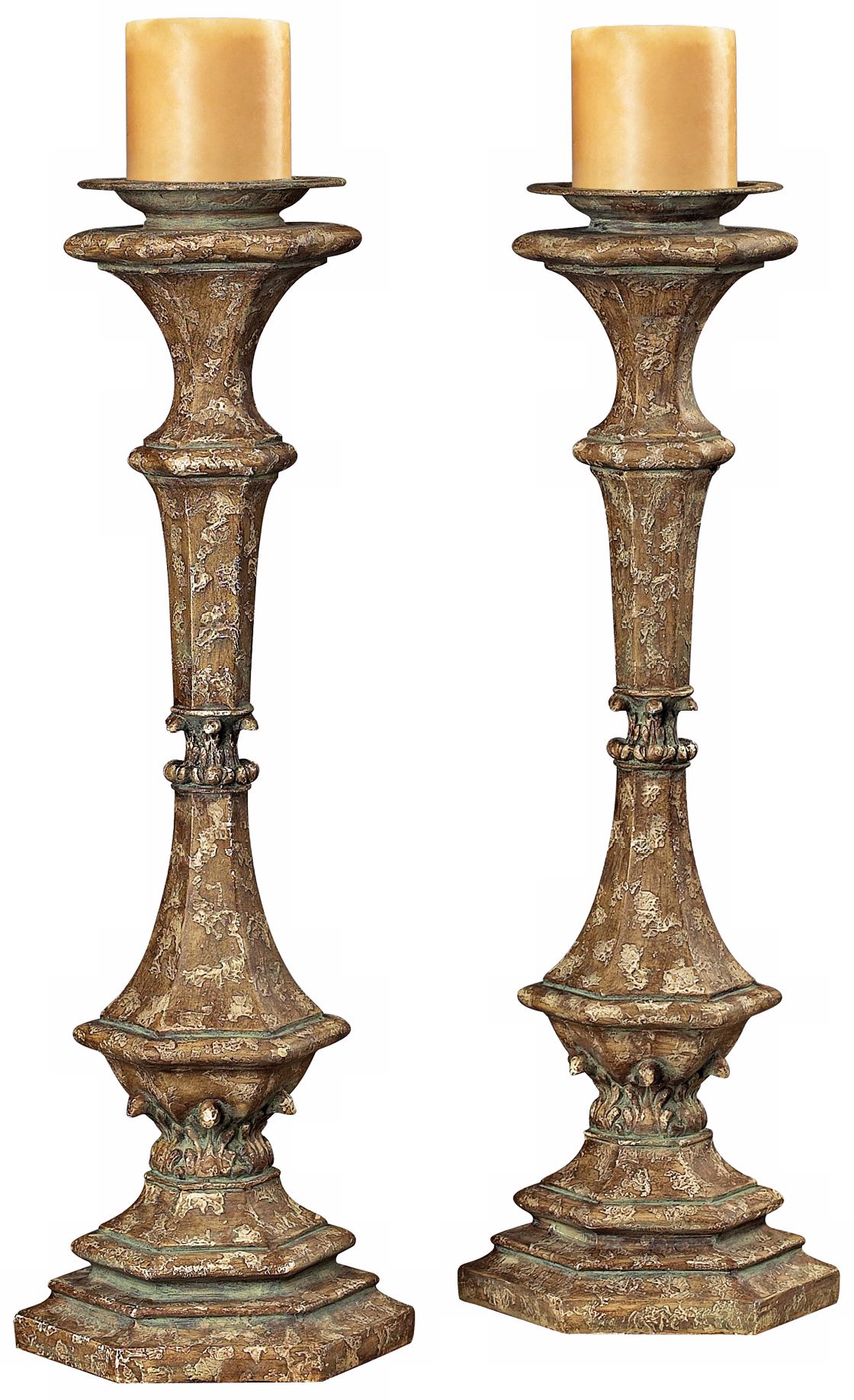 Set of 2 Belgian Carved Candle Sticks