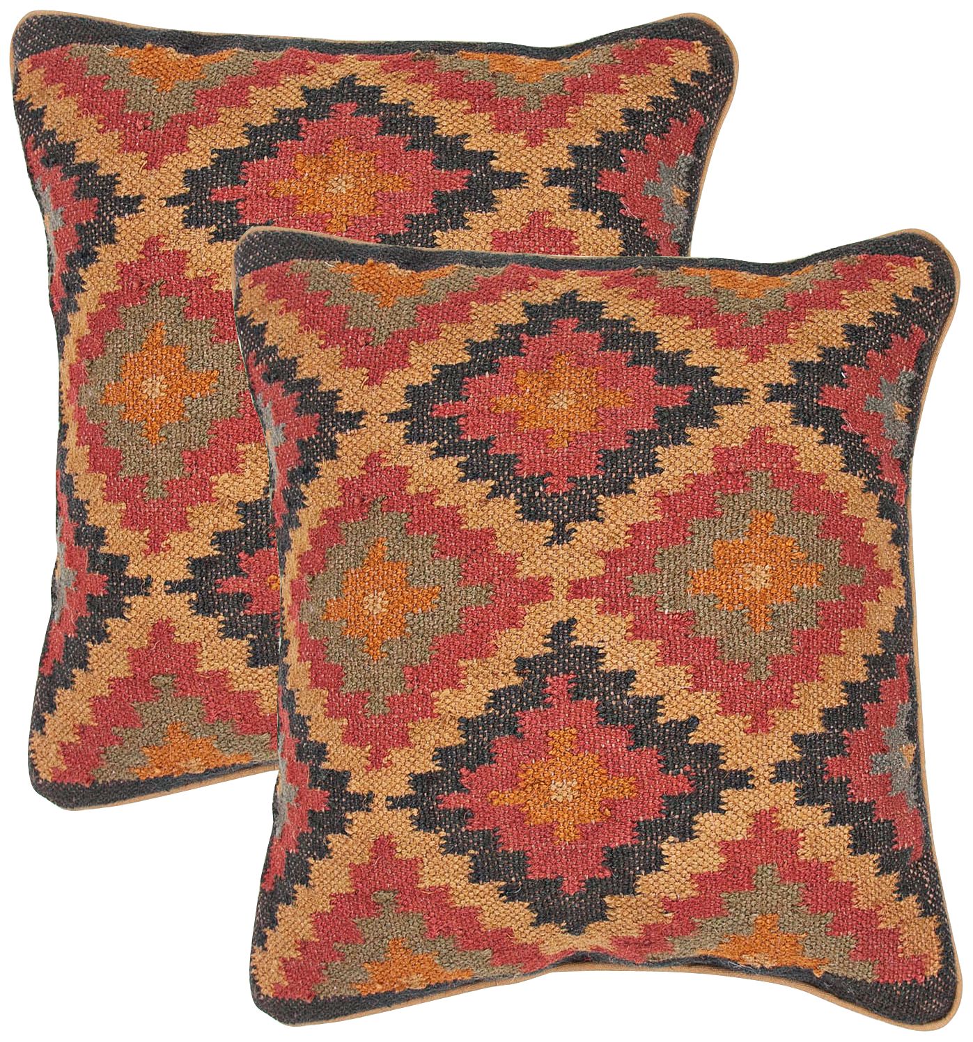Bedouin Textural Blue and Red 18" Square Throw Pillow