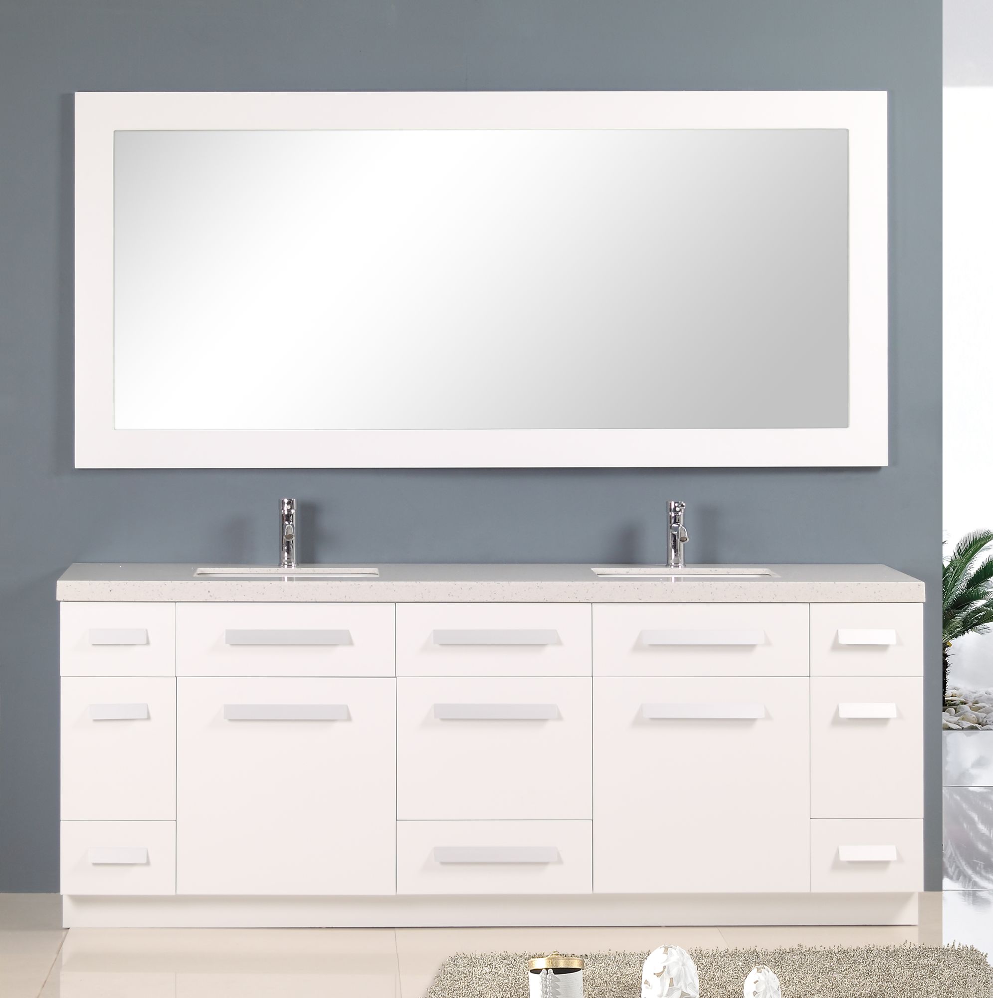 Moscony 84" Wide Rich White Double Sink Vanity Set