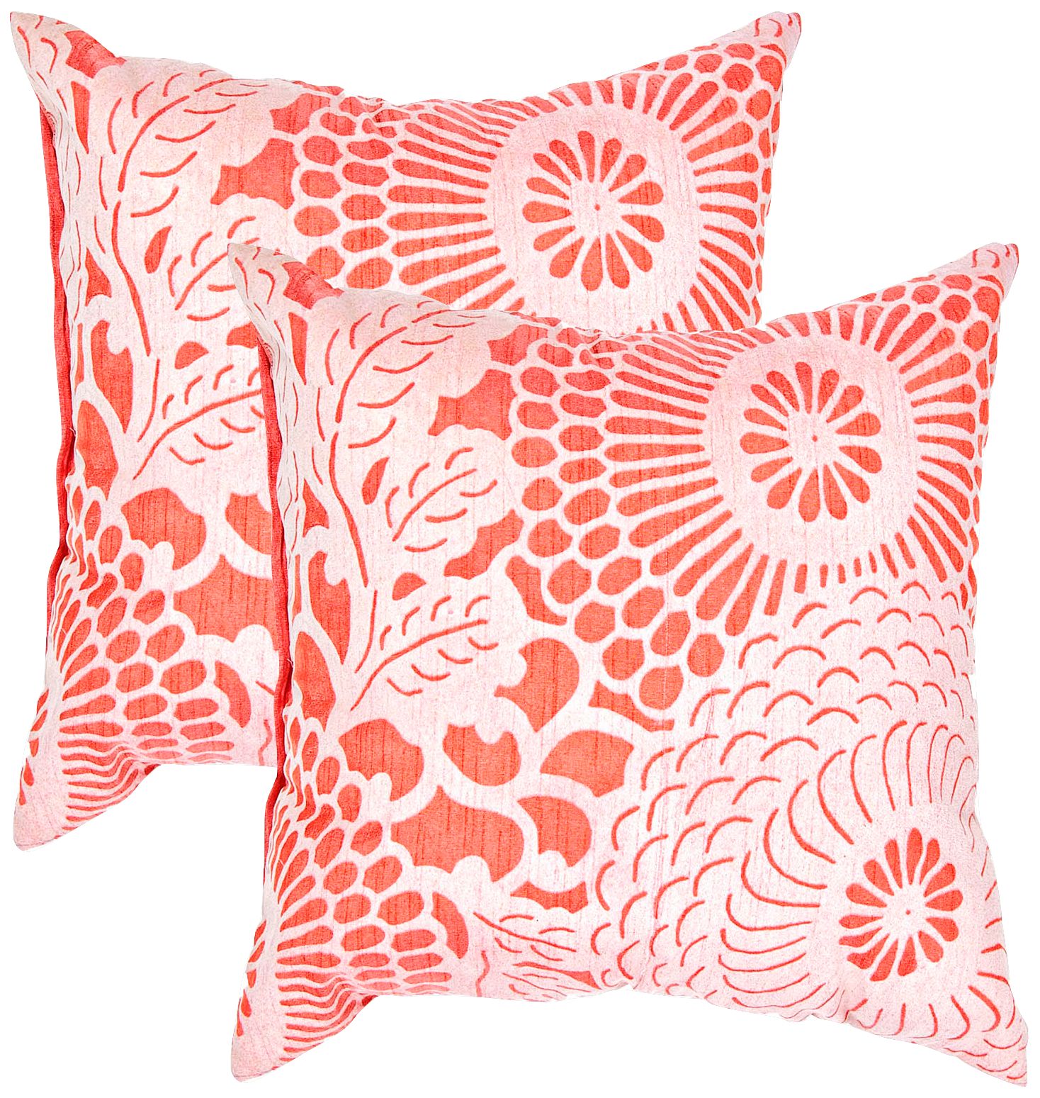 Textural Cream and Poppy 18" Square Throw Pillow