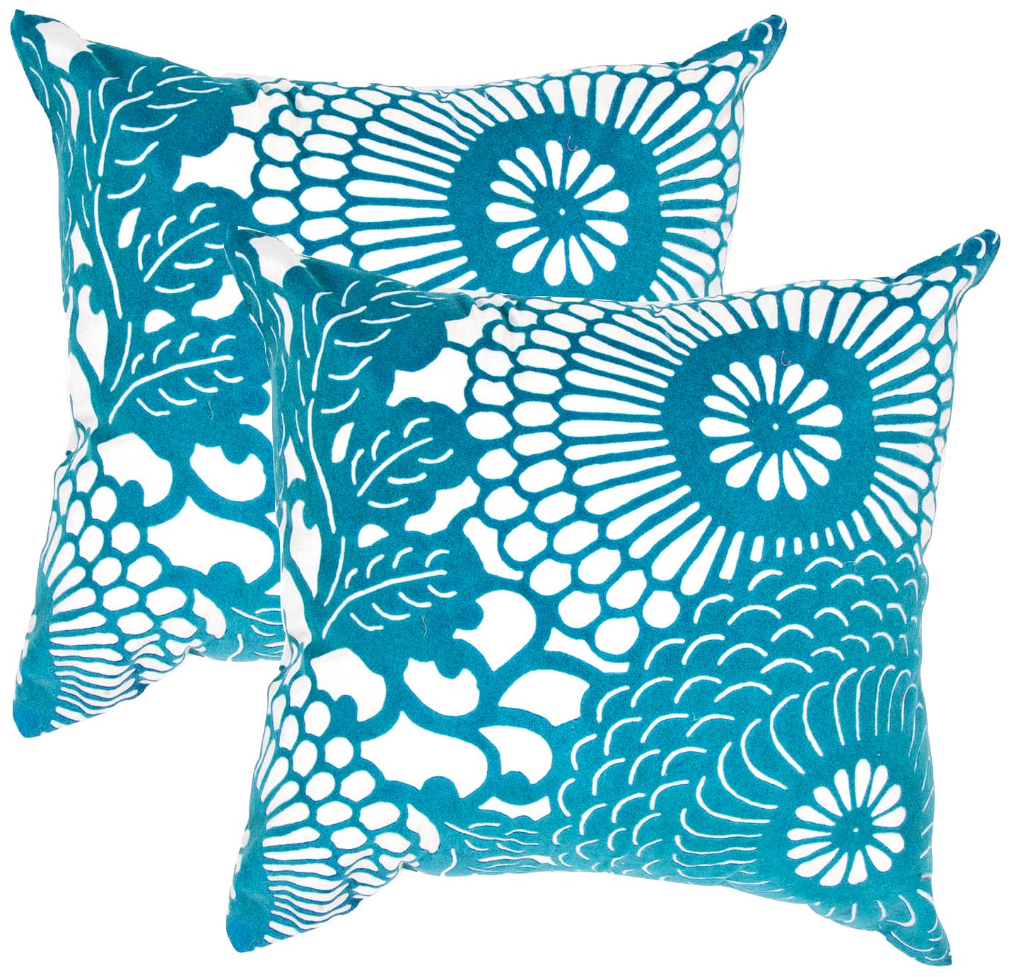 Textural Cream and Teal Blue 18" Square Throw Pillow
