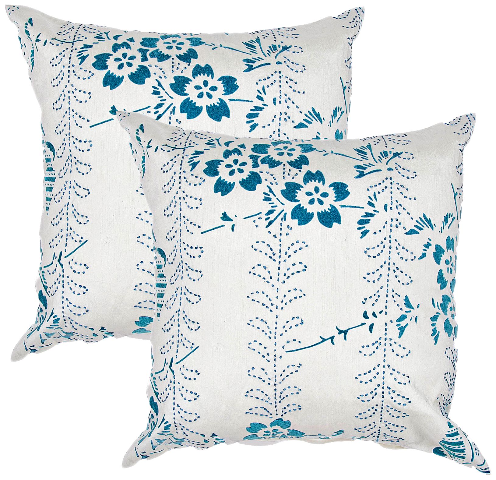 Textural Cream and Indigo 18" Square Throw Pillow