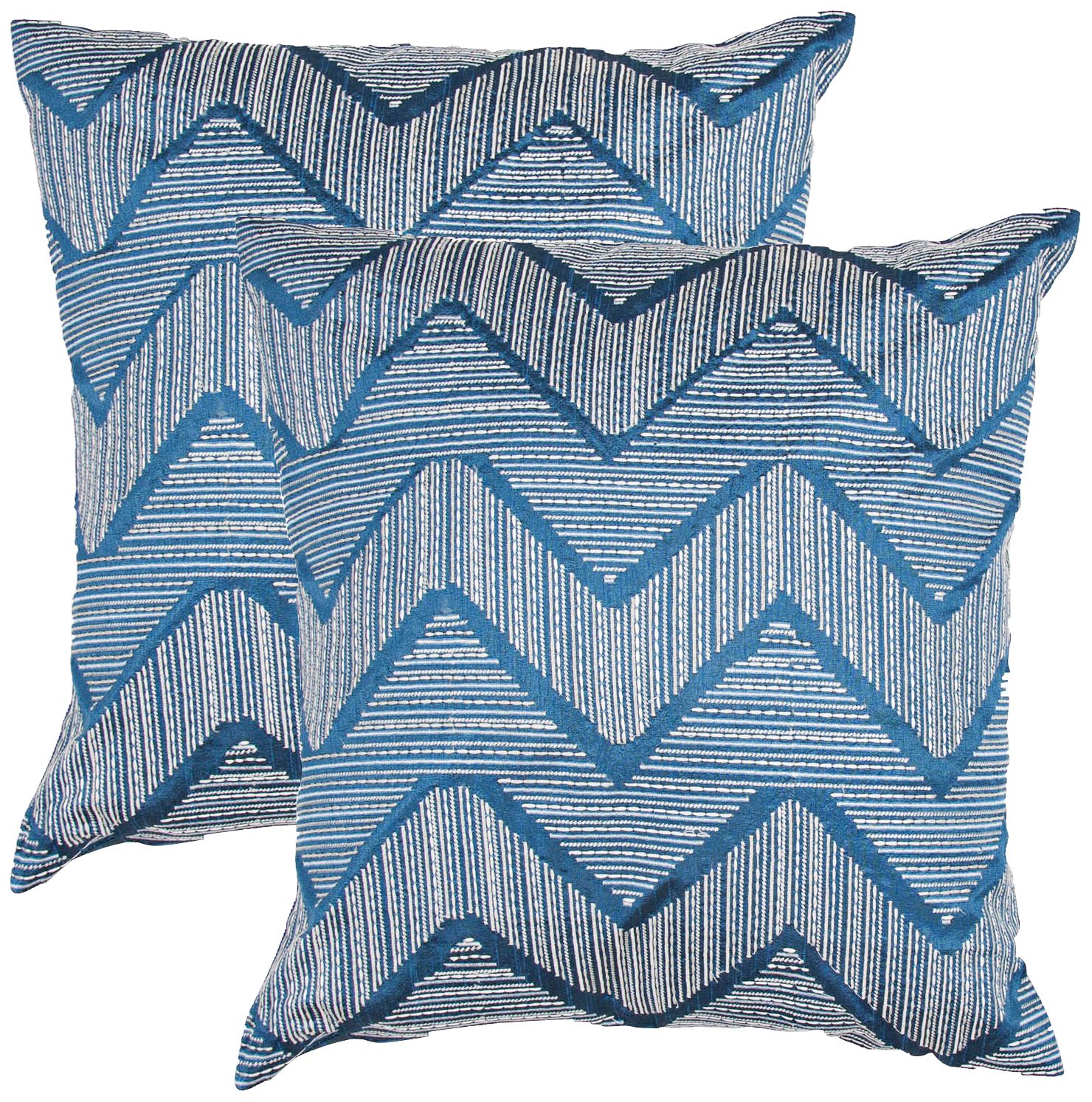 Textural Teal Blue and Cream Zigzag 18" Throw Pillow