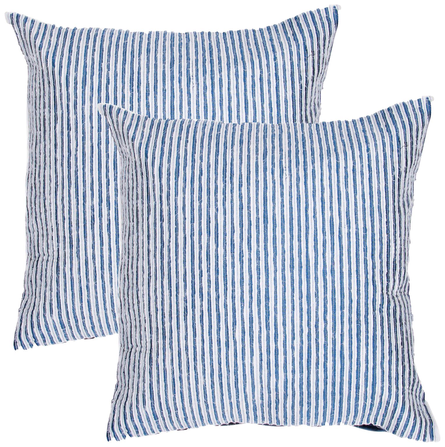 Textural Teal Blue and Cream Striped 18" Throw Pillow