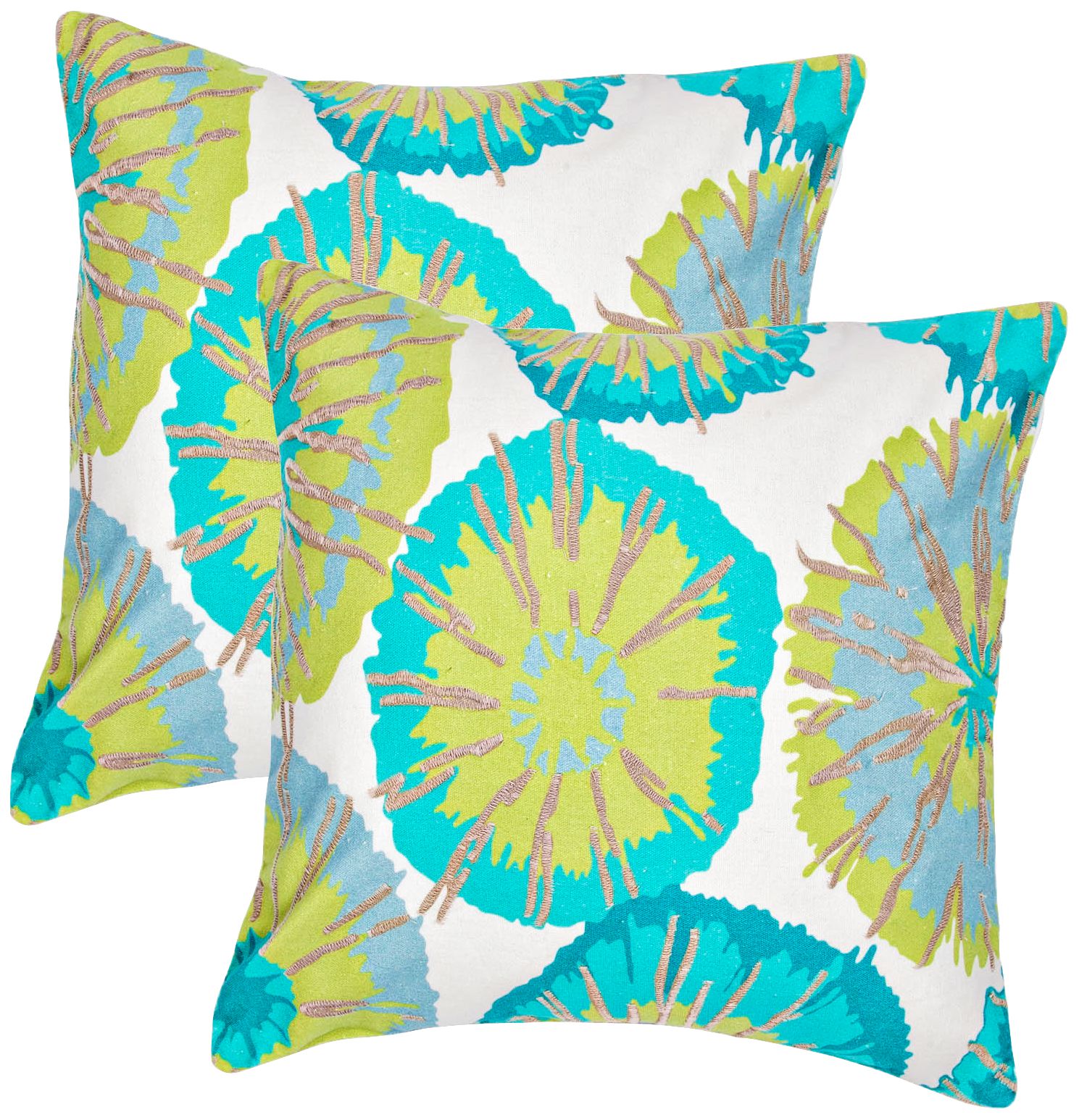 Textural Aqua on Natural White 18" Throw Pillow