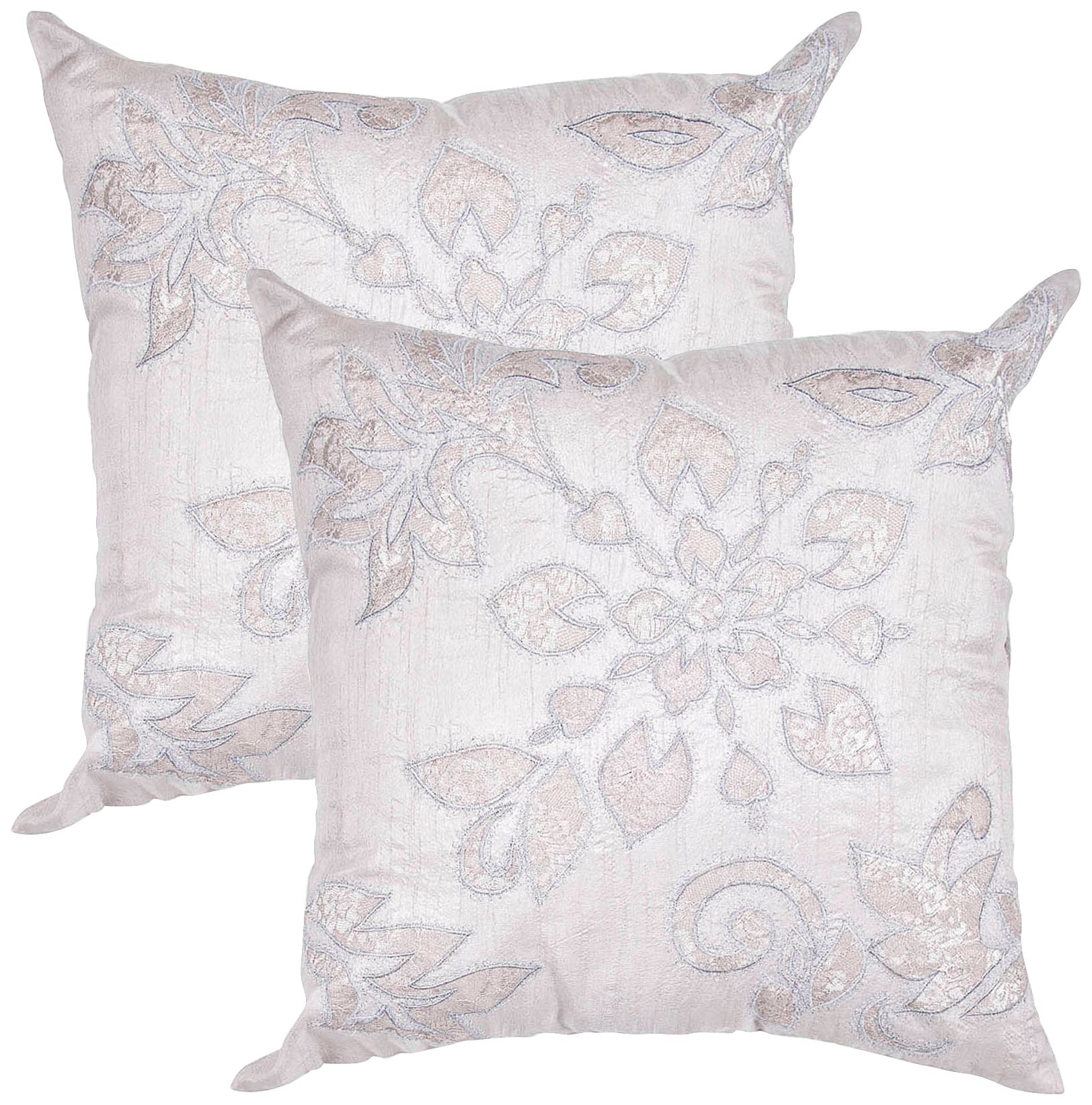 Textural Silver Floral 20" Square Throw Pillow