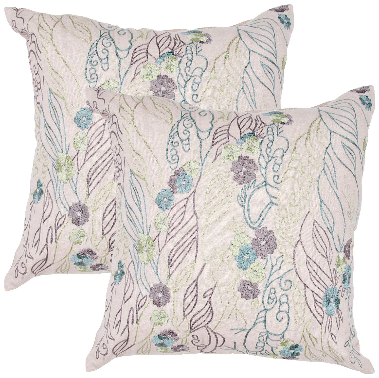Textural Flax and Aqua 18" Square Throw Pillow