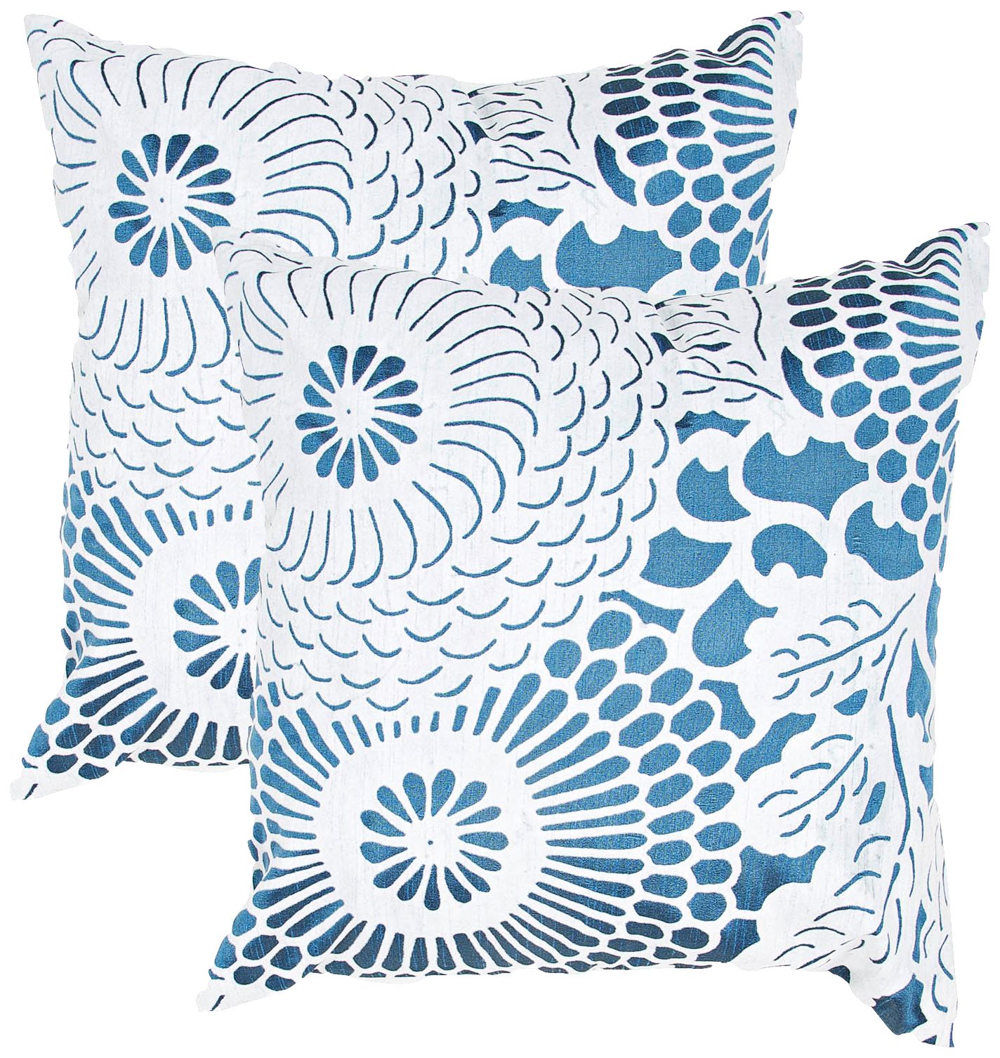 Textural Blue and White Floral 18" Square Throw Pillow