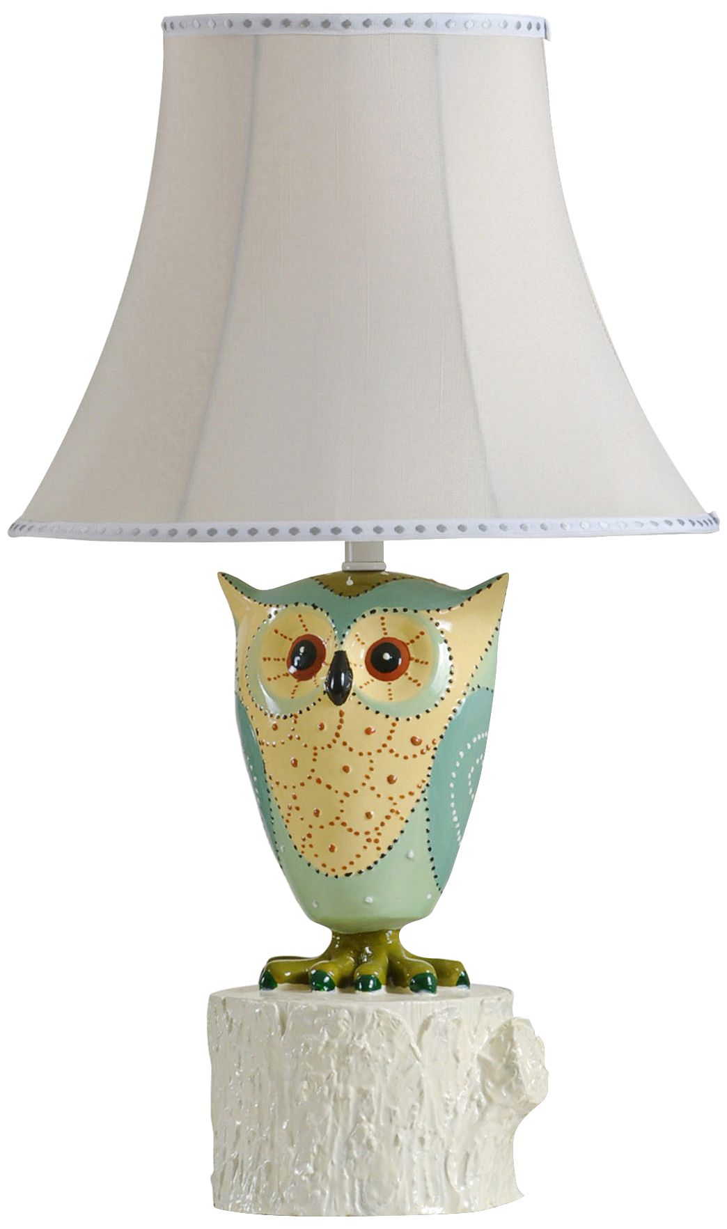 Green Owl Silk Shade Table Lamp