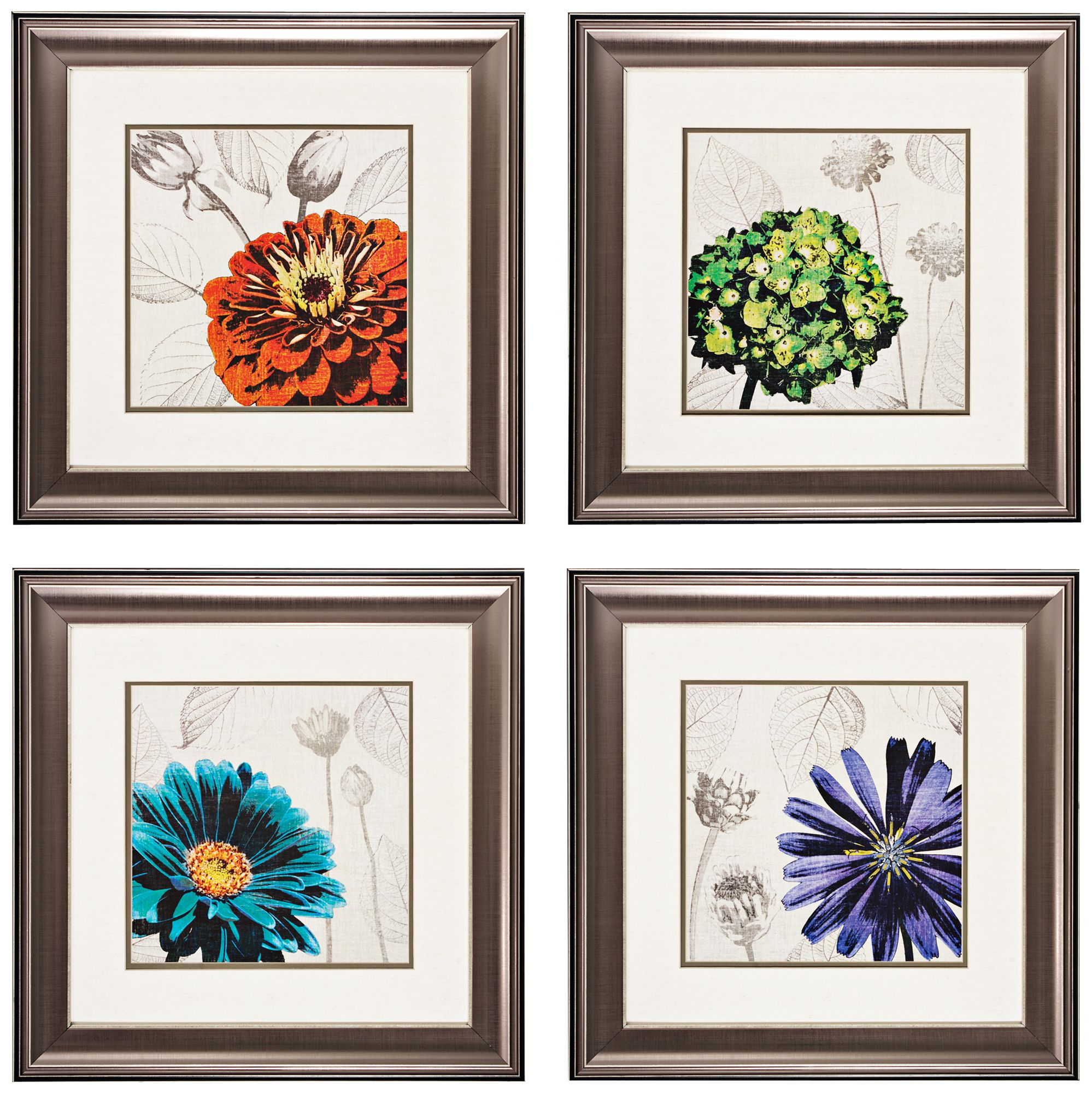 Set of 4 Touch Color 1/2/3/4 22" Square Floral Wall Art