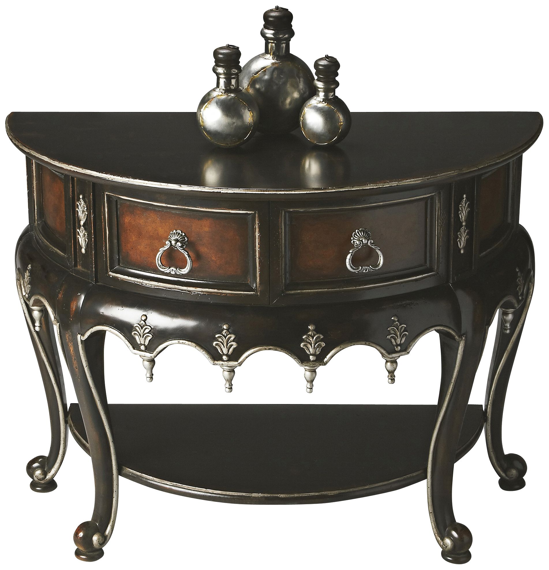 Heritage Distressed Black Mahogany Demilune Console Table