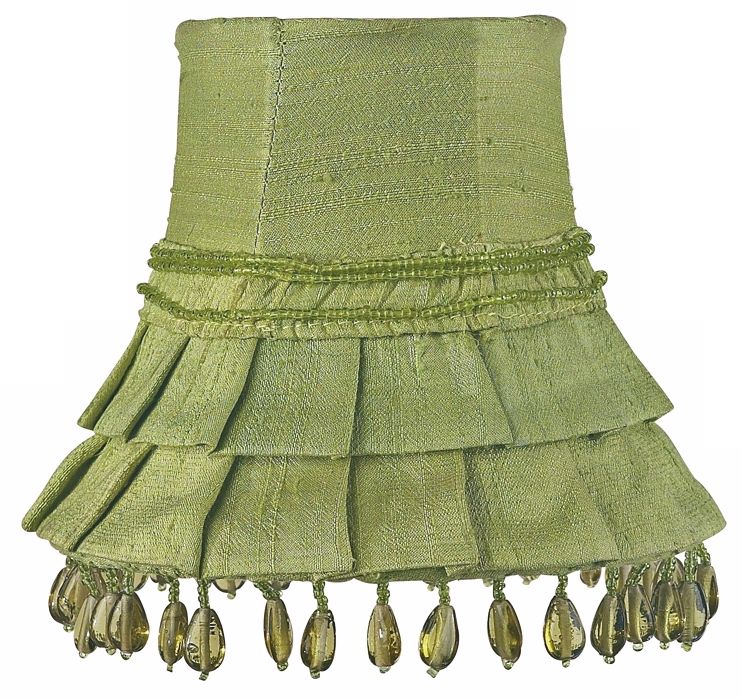 Green Silk Beaded Shade 3x5x4.25 (Clip-On)