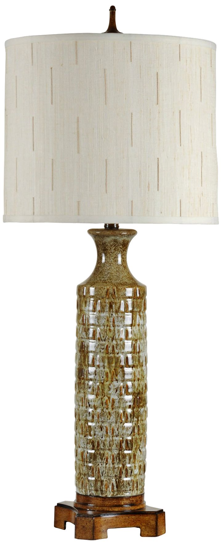 Mirmar Beige Ceramic And Toffee Wood Table Lamp