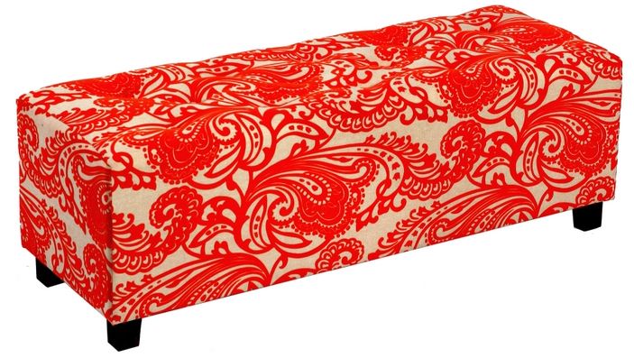 Orange Paisley Tufted Rectangular Ottoman